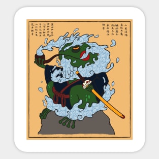 Japanese Samurai Ninja Frog Toad Vaporwave Woodblock Art Print Sticker